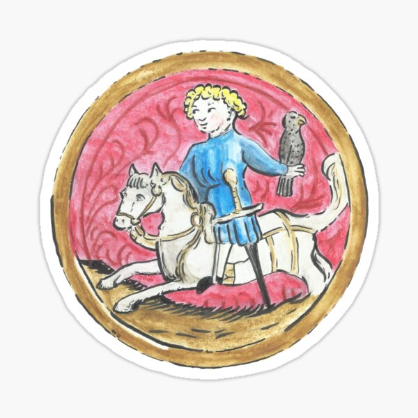 Medieval calendar month of May: boy hawking Sticker