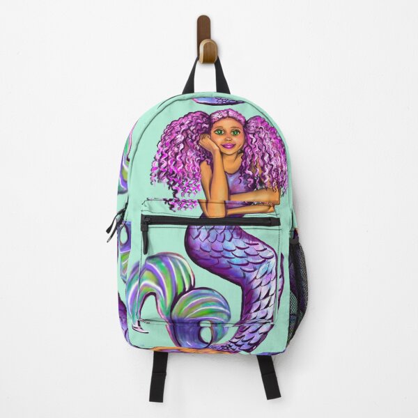 Item preview, mermaid with pink hair, green eyes and caramel brown skin #002. African American Mermaid designed and sold by Artonmytee.