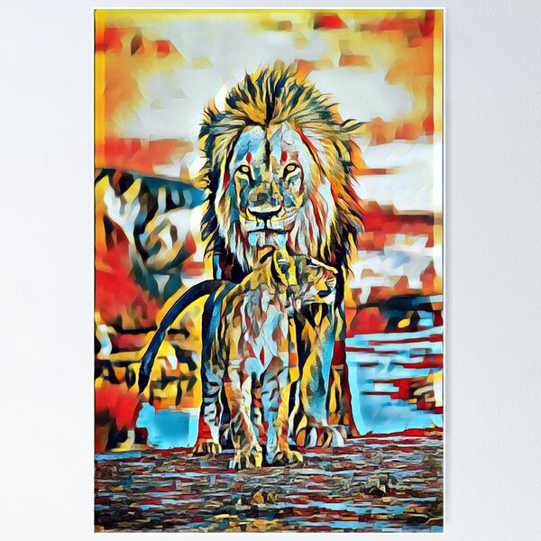 Artikelvorschau, Liebevoller Vater und Sohn Lion and Cub Family Pop Art entworfen und verkauft von TheWildFlix.
