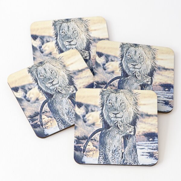 Item preview, Loving Father and Son Lion and Cub Family Rain Art designed and sold by TheWildFlix.