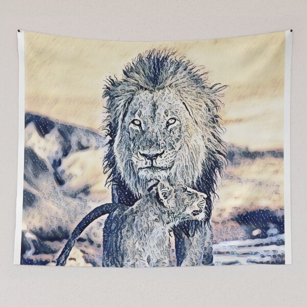 Item preview, Loving Father and Son Lion and Cub Family Rain Art designed and sold by TheWildFlix.