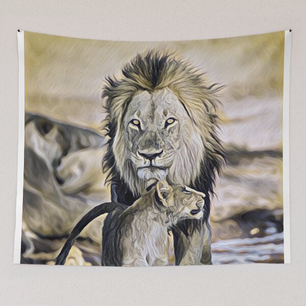 Item preview, Loving Father and Son Lion and Cub Family Sunset Safari Art designed and sold by TheWildFlix.