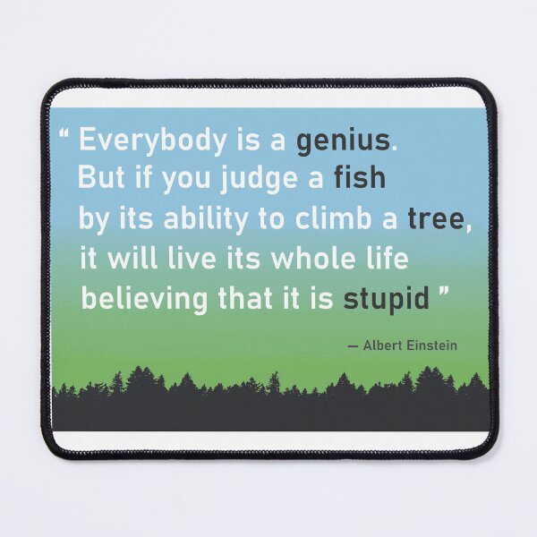Item preview, "Everybody is a genius" Einstein quote - Blue designed and sold by SrirachaVine.