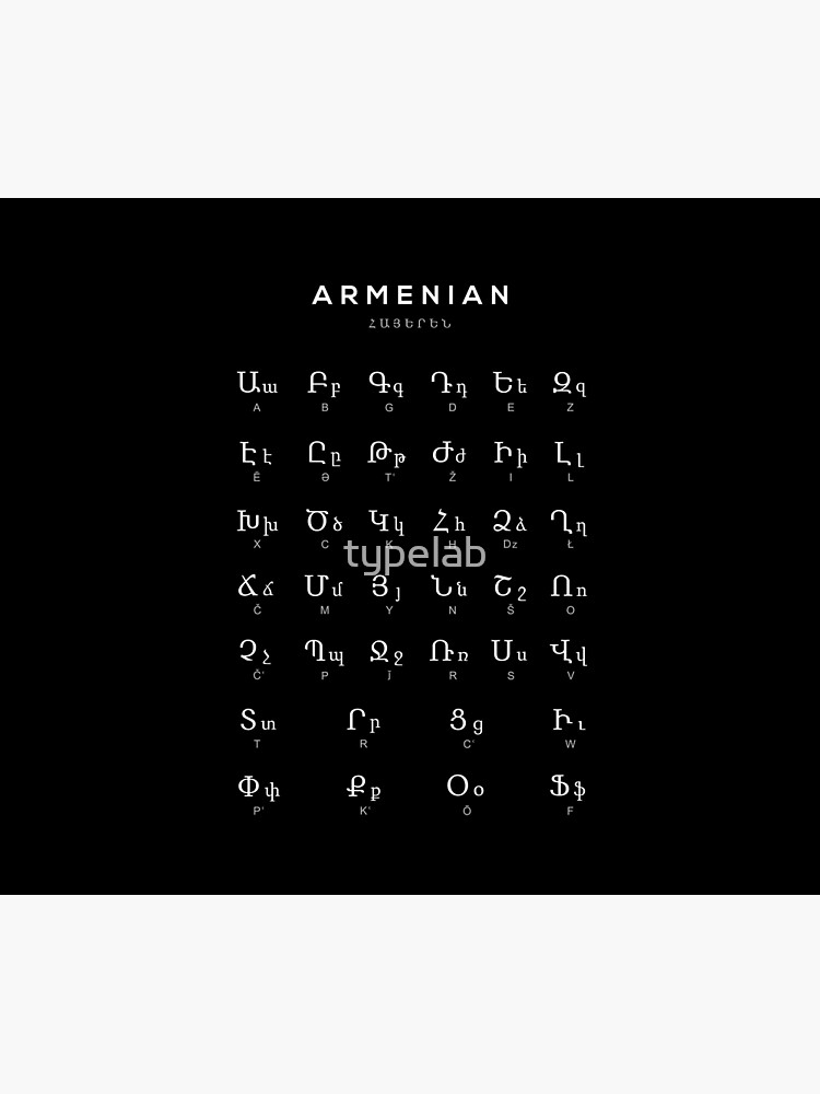 Armenian Alphabet Chart, Armenia Language Chart, White | Photographic Print