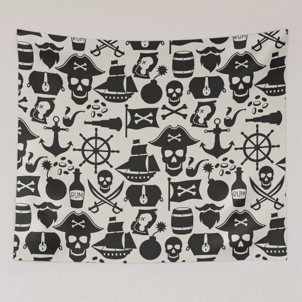Item preview, Black Pirate Theme Nautical Pattern designed and sold by silviaol.