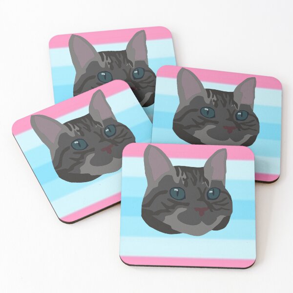 Item preview, Trans masculine flag behind a dark grey cat designed and sold by LeahcarsArt.
