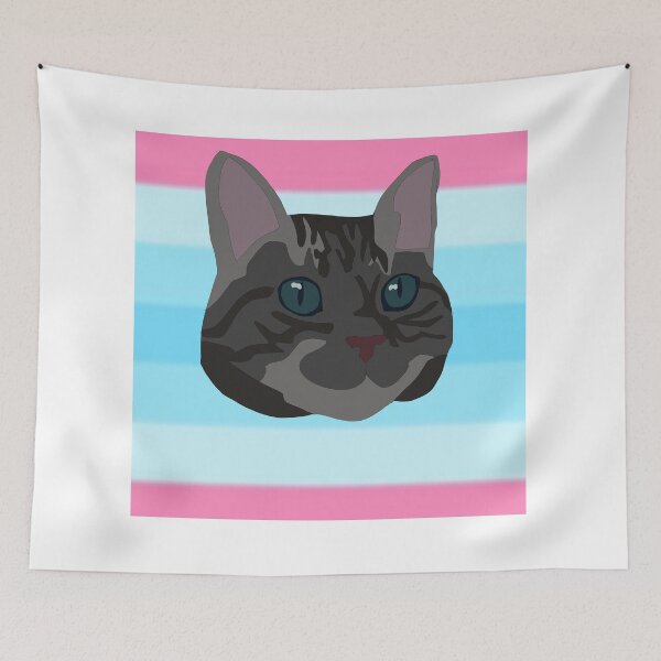 Item preview, Trans masculine flag behind a dark grey cat designed and sold by LeahcarsArt.