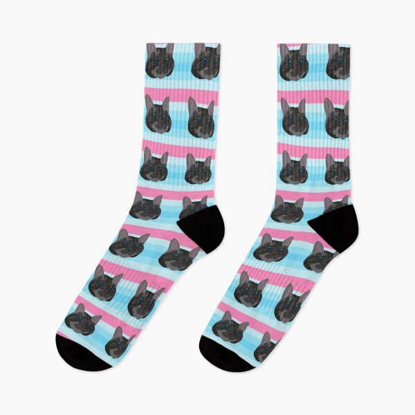 Item preview, Trans masculine flag behind a dark grey cat designed and sold by LeahcarsArt.