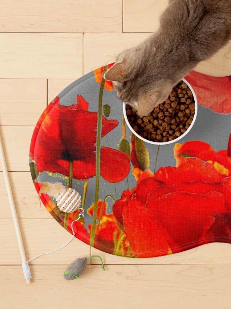 Alternate view of RED-ORANGE  GARDEN  POPPY FLOWERS  PATTERN ART Pet Mat