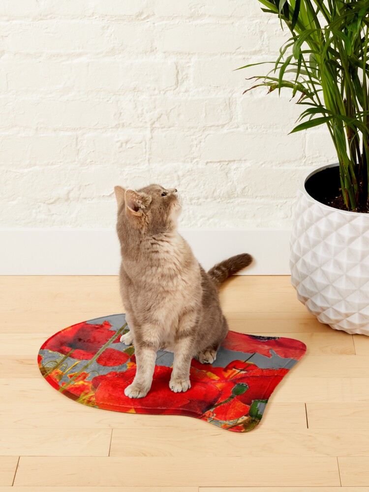 Alternate view of RED-ORANGE GARDEN POPPY FLOWERS PATTERN ART Pet Mat