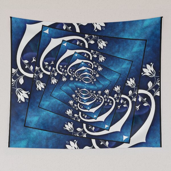 Item preview, Foral Ornaments Squares Twister blue white black designed and sold by EDDArt.
