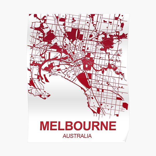 Hand painted map of Melbourne, Australia, 1855 / Retro Melbourne Map