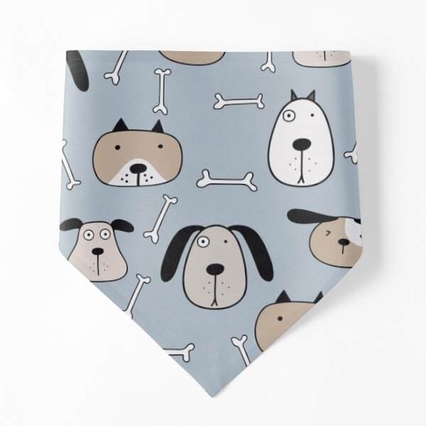 Cute Dog Faces on Blue Background Pattern Pet Bandana