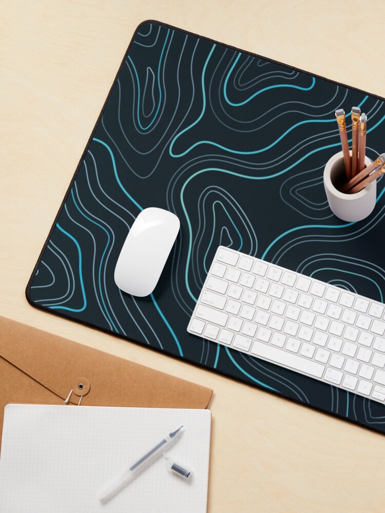 Aperçu 3 sur 5. Tapis de souris avec l'œuvre Résumé des lignes topographiques bleu sarcelle esthétique minimaliste créée et vendue par Doa-ibu.