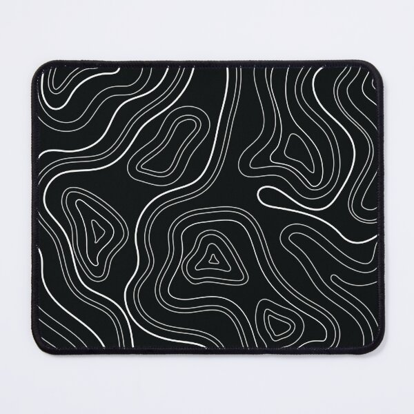 Minimalist Aesthetic White on Black Topographic Lines Abstract Mouse Pad  for Sale by Doa-ibu