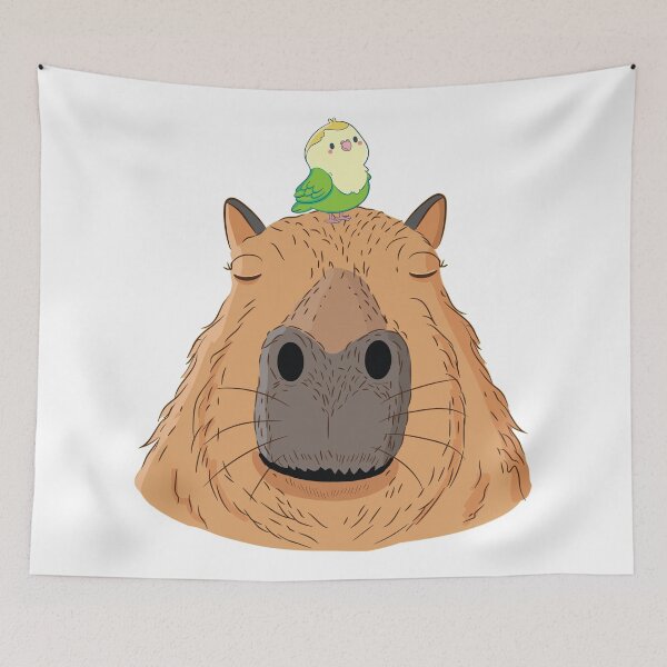 Item preview, Budgie sitting on Capybara Friendly Animals Rodent Design designed and sold by alltheprints.