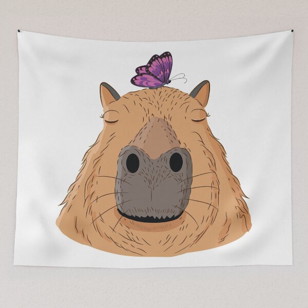 Item preview, Butterfly sitting on Capybara Friendly Animals Rodent Design  designed and sold by alltheprints.