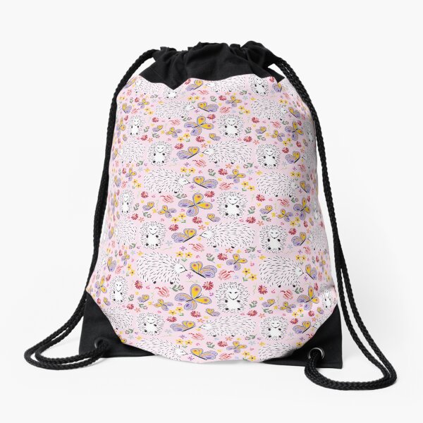 Hedgehogs and Butterflies Drawstring Bag