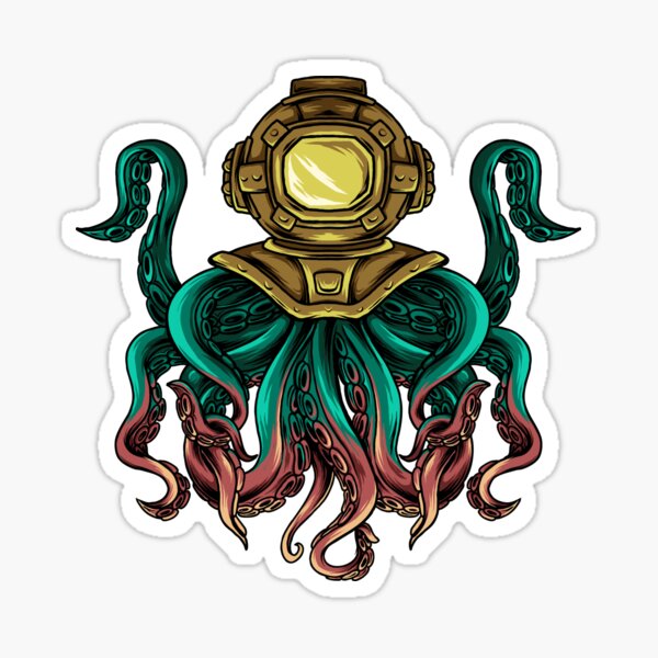"Diver Octopus With Helmet" Sticker by anilgowda Redbubble