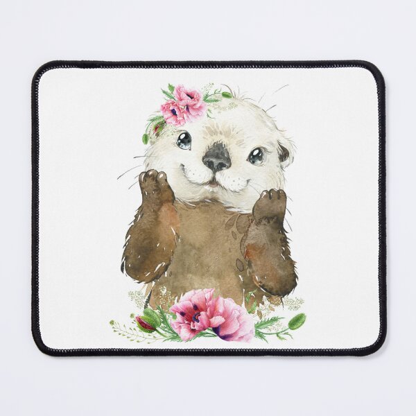 Item preview, Woodland Otter with Pink Floral Poppies designed and sold by Paulele.