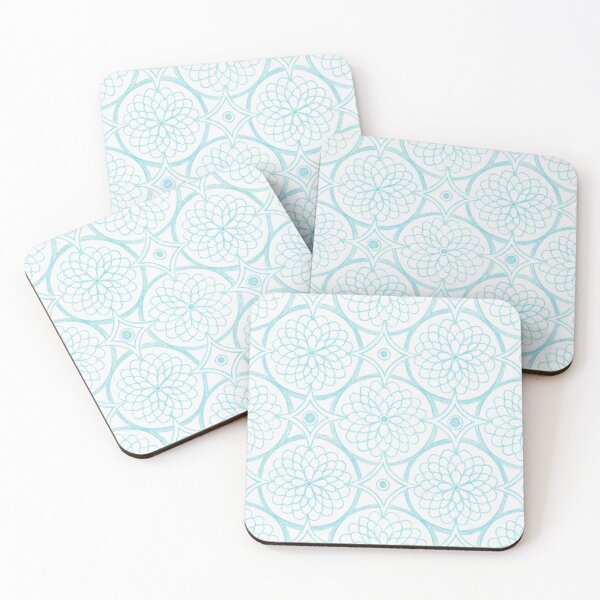 Item preview, Turquoise contours of abstract flowers and circles designed and sold by IrinaIkar.