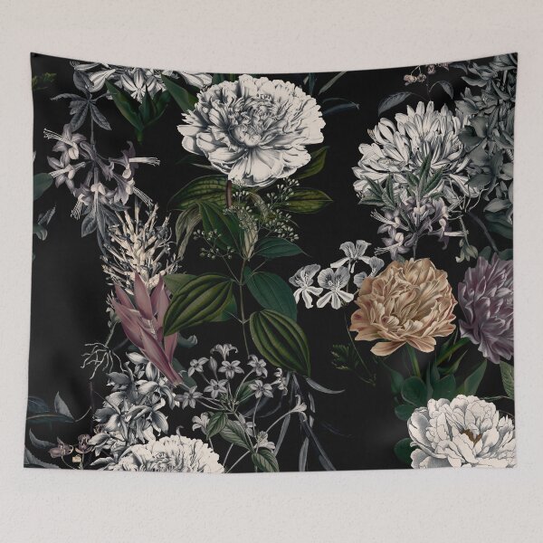 Item preview, Dark Floral Vintage Chrysanthemums Wallpaper, Delicate and Bold Moody Bloom designed and sold by Orianah.