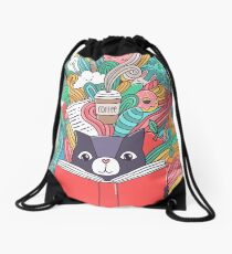 Cat reading a book. Drawstring Bag