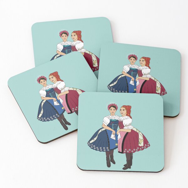Item preview, Girls of Velke Pavlovice / Holky z Velke Pavlovic on blue, Czech folklore, Moravian folklore, designed and sold by Naty Design Prague.
