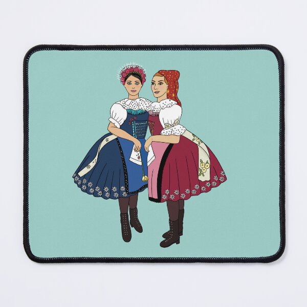 Item preview, Girls of Velke Pavlovice / Holky z Velke Pavlovic on blue, Czech folklore, Moravian folklore, designed and sold by Naty Design Prague.