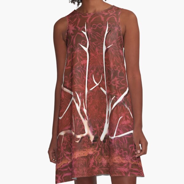 Red Floral Antlers A-Line Dress