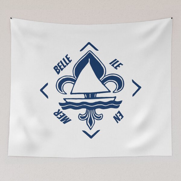 Item preview, Belle Ile en Mer in Gascogne, Brittany, France - French Seaside Resort - Navy Blue Vintage Sailor Logo - Sailing Boat with Heraldic Lily designed and sold by Vintage-TM.