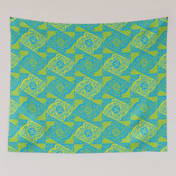 Item preview, Aum symbol on blue green floral patterned motif designed and sold by ZOXOFO.