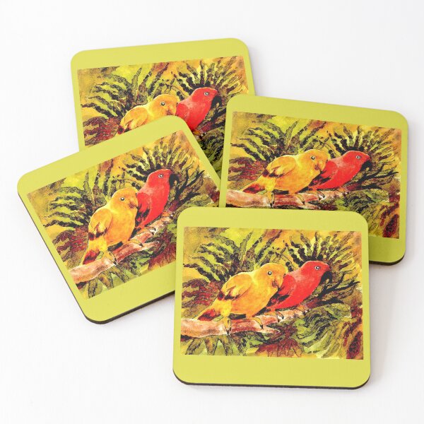 Item preview, Two Parrots Perched On A Twig Hiding In The Tropical Plants designed and sold by DonSylvester.
