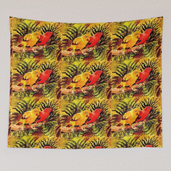 Item preview, Two Parrots Perched On A Twig Hiding In The Tropical Plants designed and sold by DonSylvester.