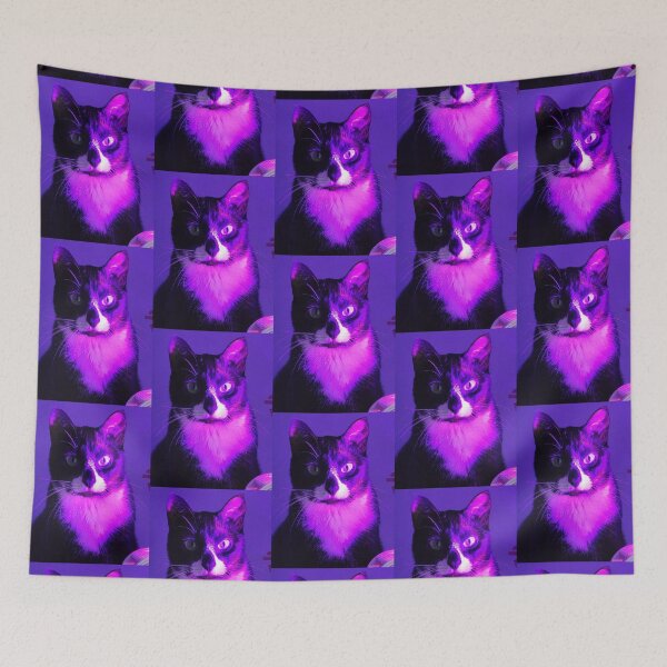 Item preview, Electric purple tuxedo kitty, offset grid pattern. designed and sold by imyournightmare.