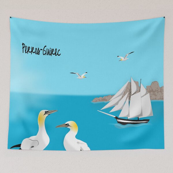 Item preview, Gannets and old sailing ship, Perros-Guirec, Pink Granite Coast, Brittany - Landscape designed and sold by NolDesigns.