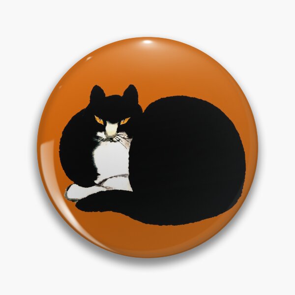 Item preview, Vintage Fat Black and White Cat with Orange Eyes Painting designed and sold by simpsonvisuals.