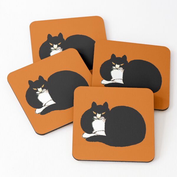 Item preview, Vintage Fat Black and White Cat with Orange Eyes Painting designed and sold by simpsonvisuals.