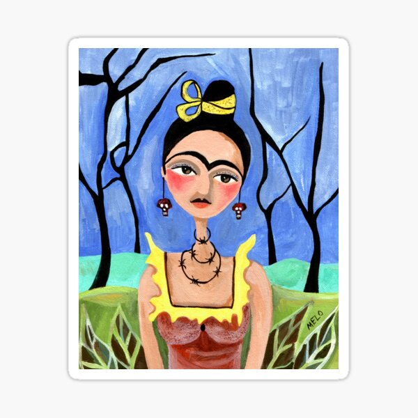 Frida Kahlo in the Woods with Skull Earrings Portrait Sticker