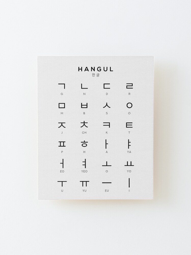 Korean Alphabet Chart Hangul Language Chart White Mounted Print For Sale By Typelab Redbubble