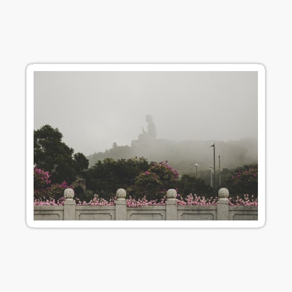 Misty view of the Tian Tan Buddha Pegatina