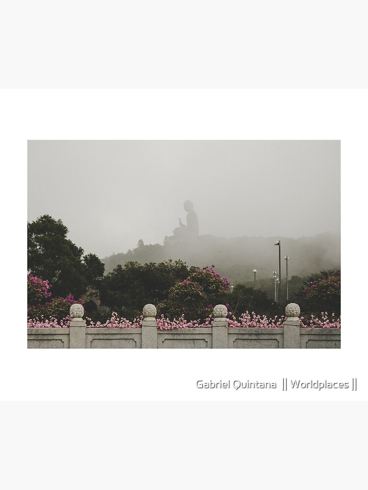 Misty view of the Tian Tan Buddha by gabrielquintana