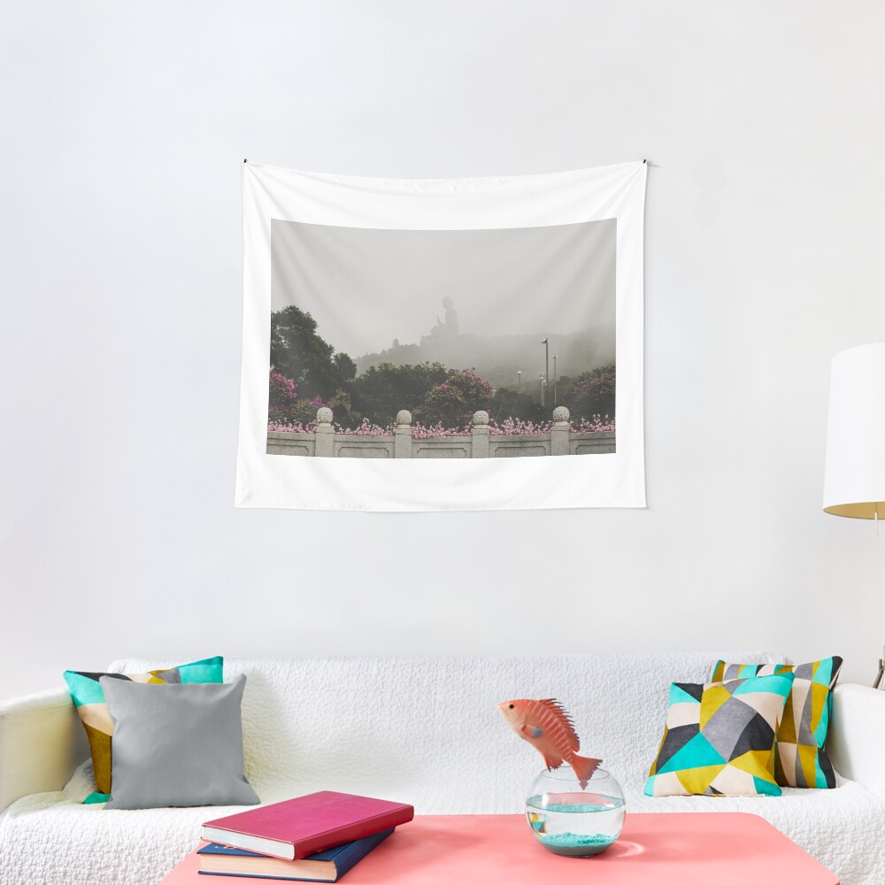 Misty view of the Tian Tan Buddha Tapestry