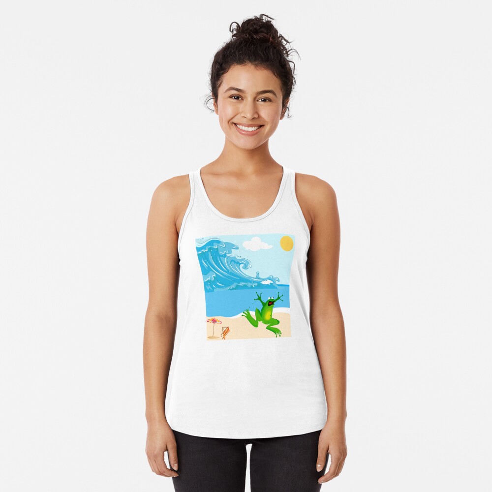 Discover Funny Frog Beach Vacation Over Racerback Tank Top