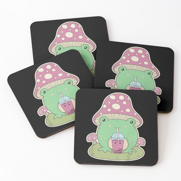 Item preview, Cottagecore Mushroom Hat Frog Drinking Boba Tea Cute Froggy  designed and sold by DieterShop.
