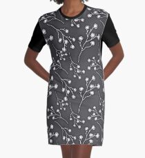 Baby's Breath Flower Pattern - Black Graphic T-Shirt Dress