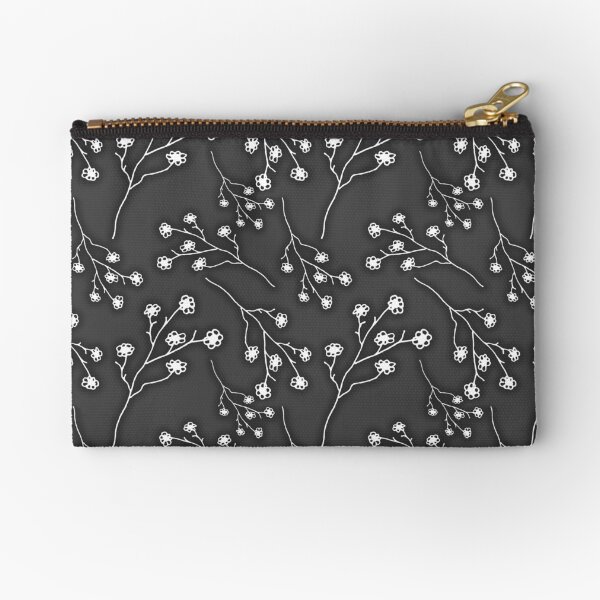 Baby's Breath Flower Pattern - Black Zipper Pouch