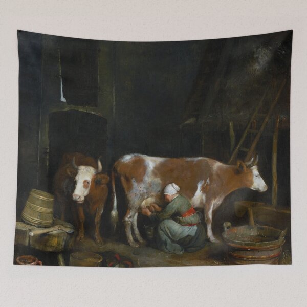 Item preview, A Maid Milking a Cow in a Barn | Gerard ter Borch | 1654 Renaissance Animal Art designed and sold by CJET.