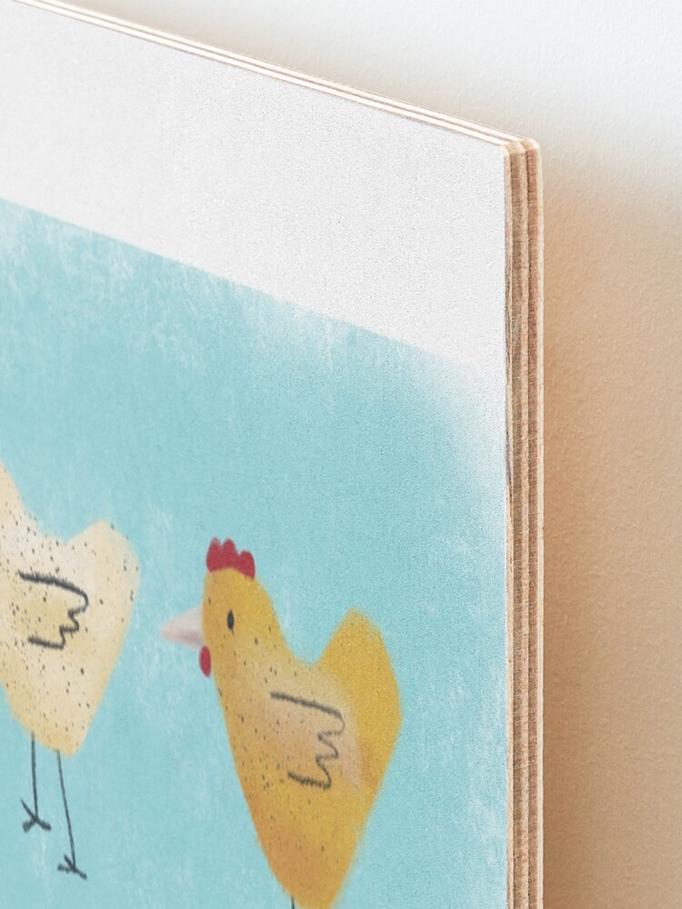 Alternate view of Chickens (Blue Background) Mounted Print