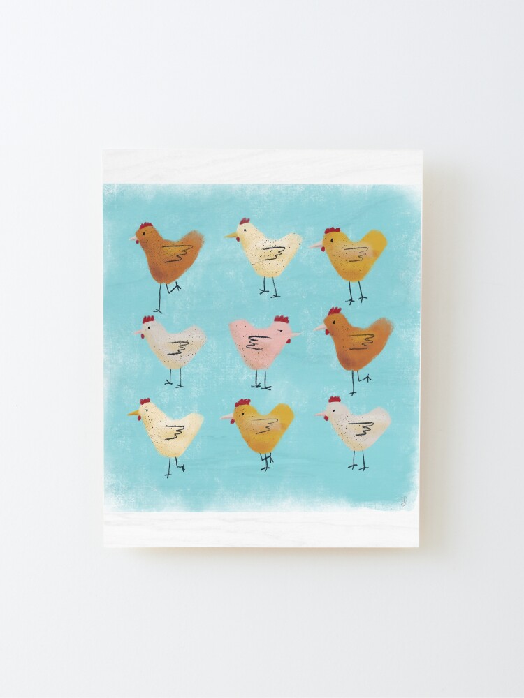 Alternate view of Chickens (Blue Background) Mounted Print